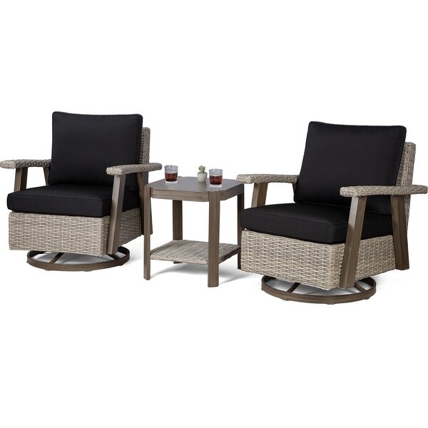 Cozywor 3Piece Wicker Patio Swivel Rocking Chair Conversation Set