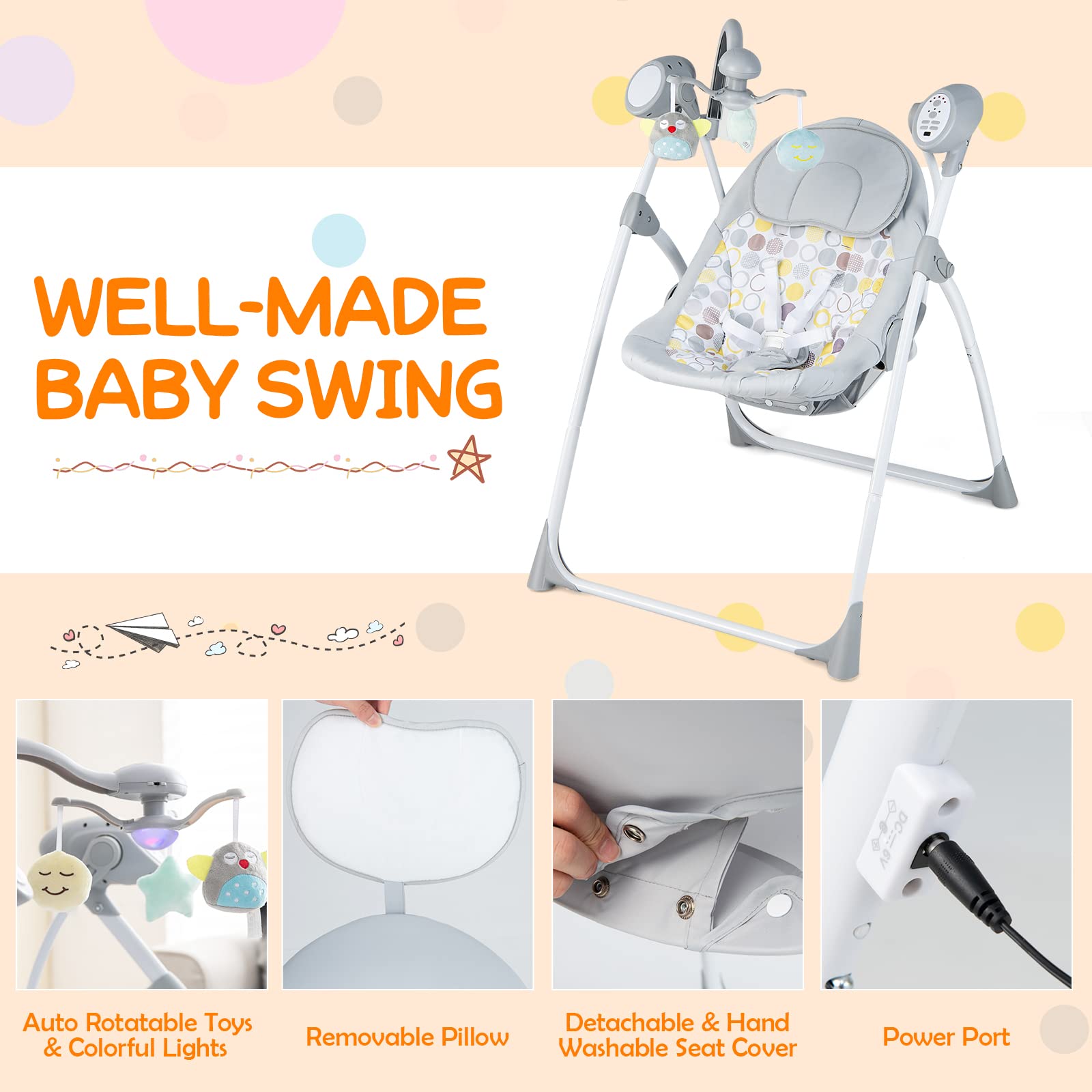 Costzon Baby Swings for Infants, Electric Compact Swing Chair for Toddlers