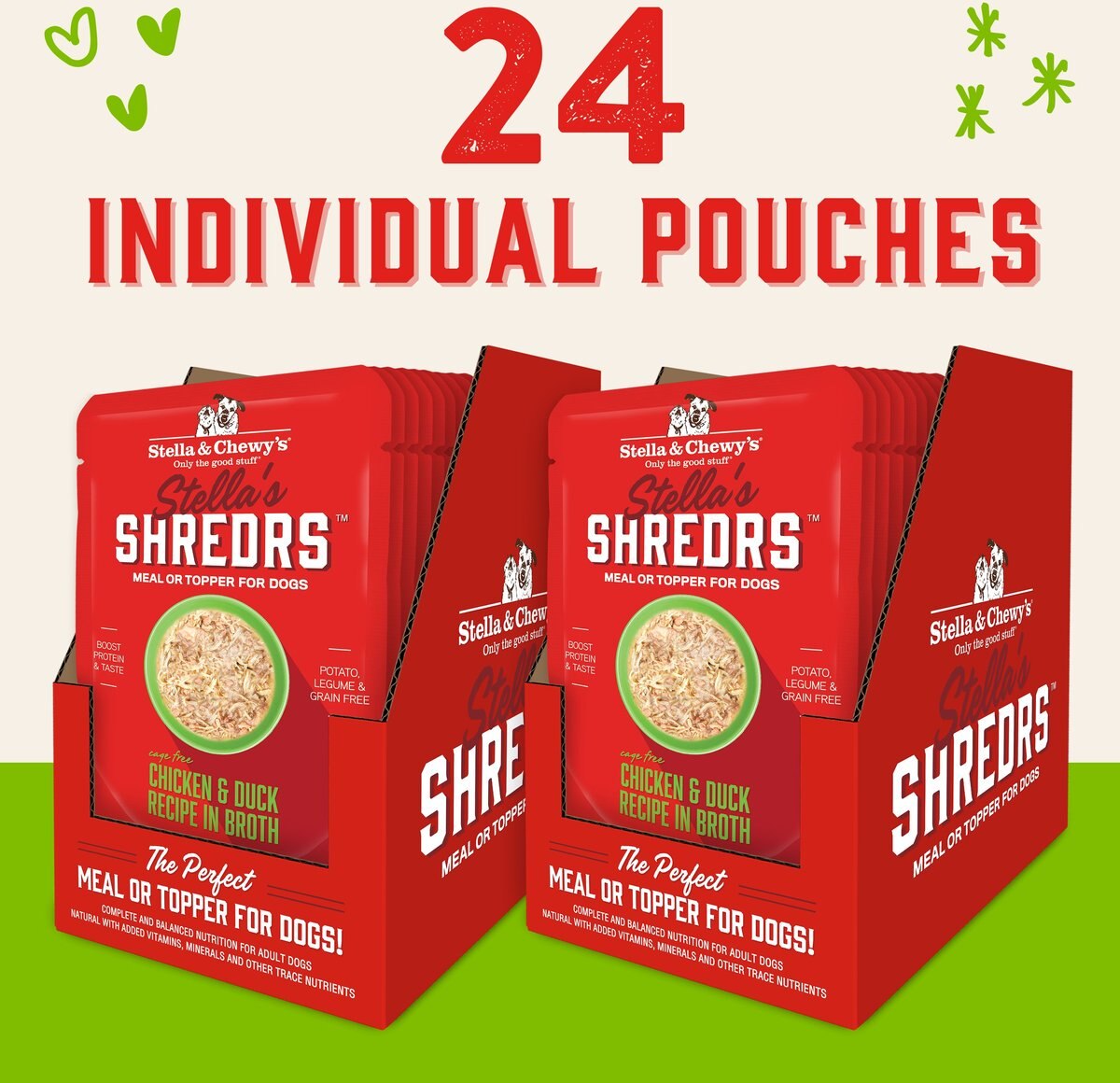 Stella and Chewy's Stella’s Shredrs Cage Free Chicken and Duck Recipe in Broth Adult Wet Dog Food， 2.8-oz pouch， case of 24