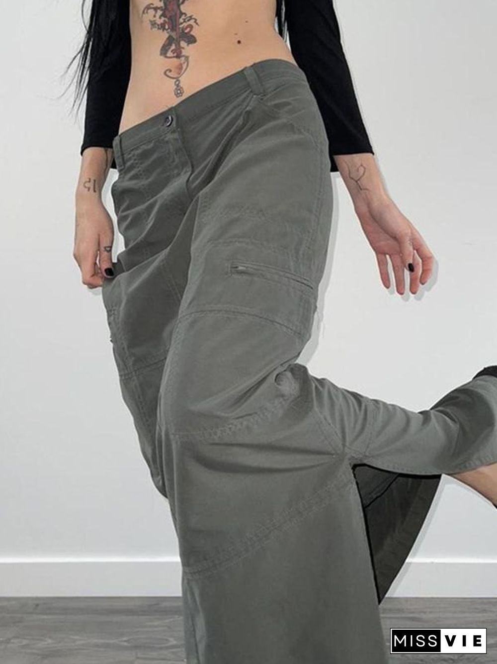 Split Y2K Long Cargo Skirt