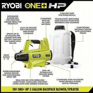 RYOBI ONE+ HP 18V Brushless Cordless 3 Gal. Backpack FoggerSprayer with 2.0 Ah Battery and Charger P2880