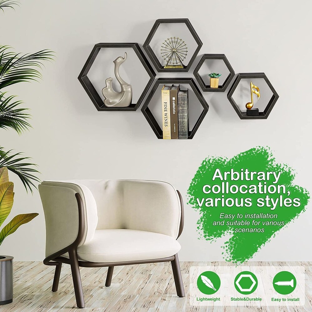 Wall Mounted Hexagon Floating Shelves