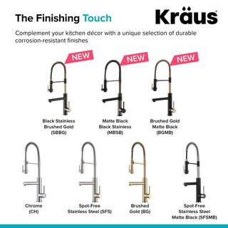 KRAUS Artec Pro Single-Handle Pull Down Sprayer Kitchen Faucet with Deck Plate in Black Stainless SteelBrushed Gold Finish KPF-1603SBBG-DP03SB