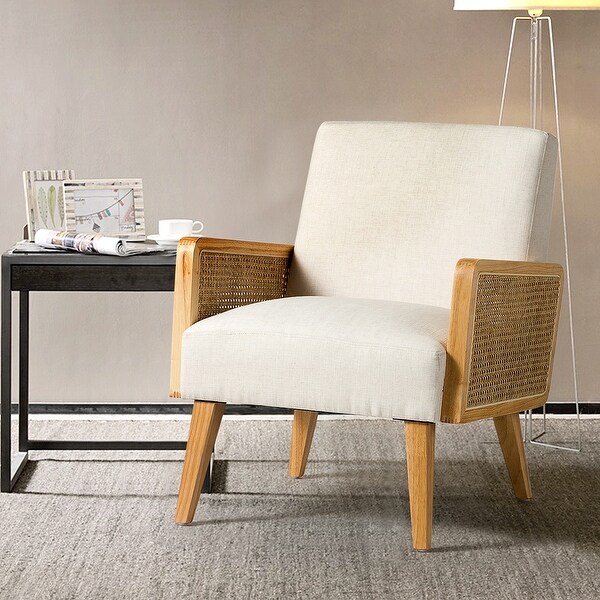 Carmina Upholstered Accent Chair with Natural Rattan Arms by HULALA HOME