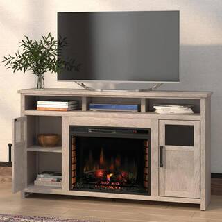 Bridgevine Home 65 in. Fully Assembled Driftwood TV Stand with Electric Fireplace Fits TV's up to 75 in. MS5110.DFW