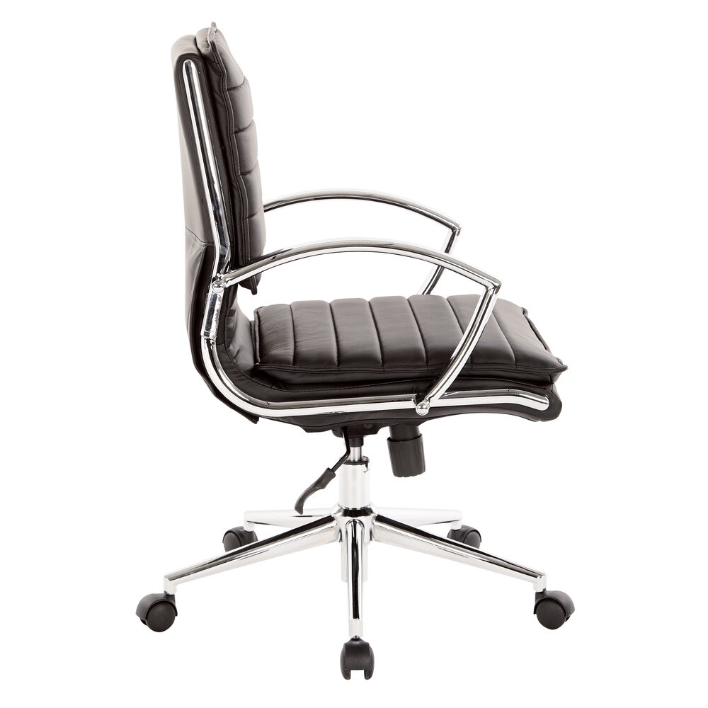 Faux Leather Chair/ Chrome Base Mid back Professional Managers Chair w/ Removable Sleeves