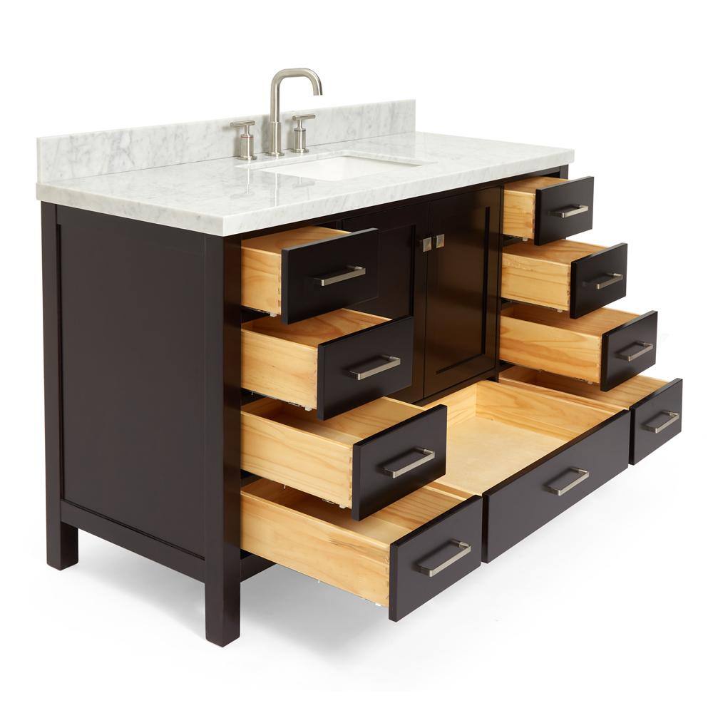 ARIEL Cambridge 55 in. Bath Vanity in Espresso with Marble Vanity Top in Carrara White with White Basin A055SCWRVOESP