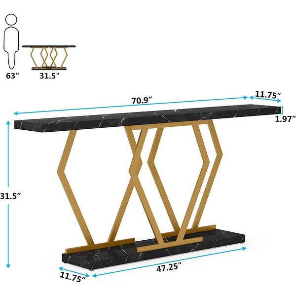 Modern Console Table， 70.9 Inch Extra Long Sofa Table with Faux Marble Tabletop Base Gold Frame for Living Room， White Gold