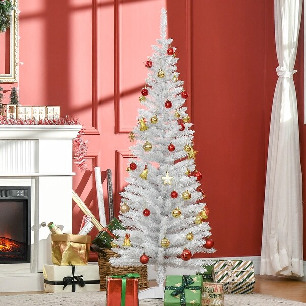 HOMCOM 5' Unlit Artificial Pencil Christmas Tree，Slim Xmas Tree with Foldable Metal Stand