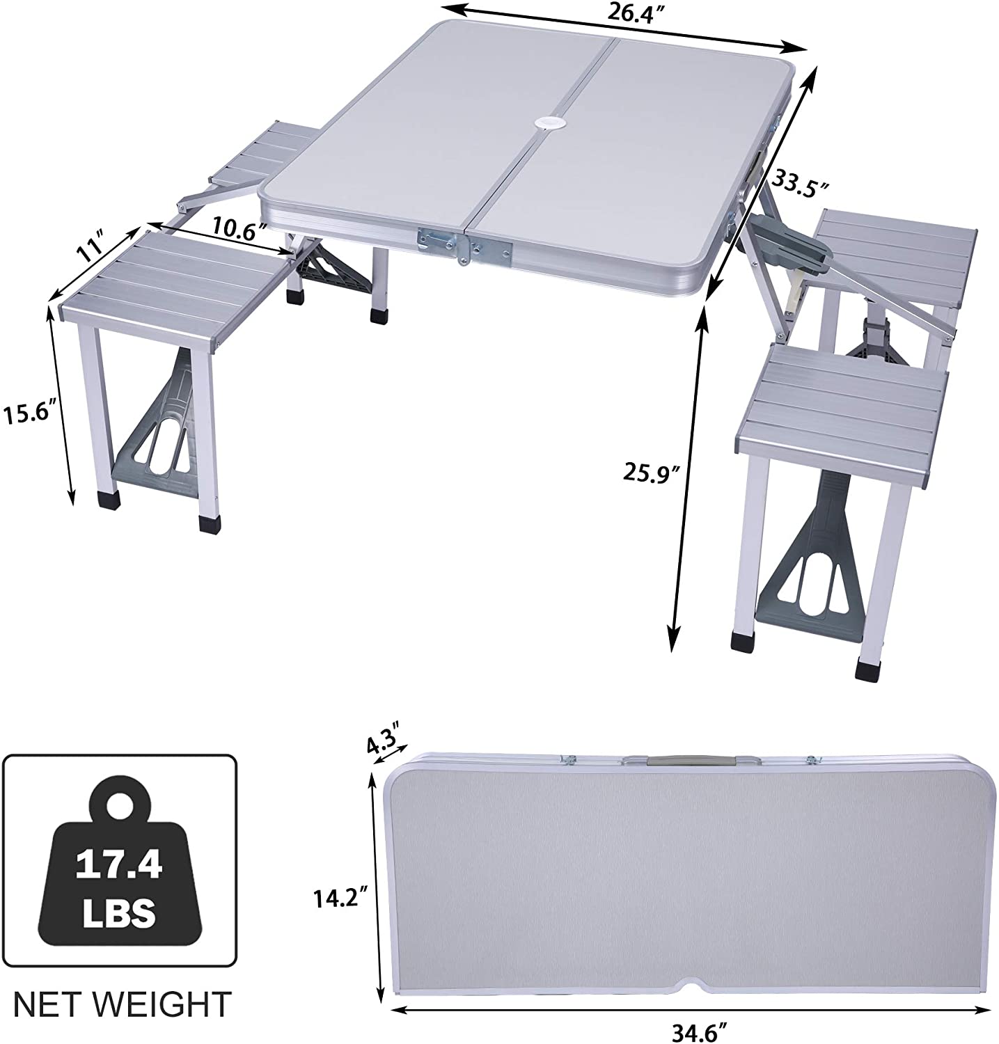 Karmas Product Folding Aluminum Camping Table，  Indoor Outdoor Picnic Desk for Camping，Garden，Silver