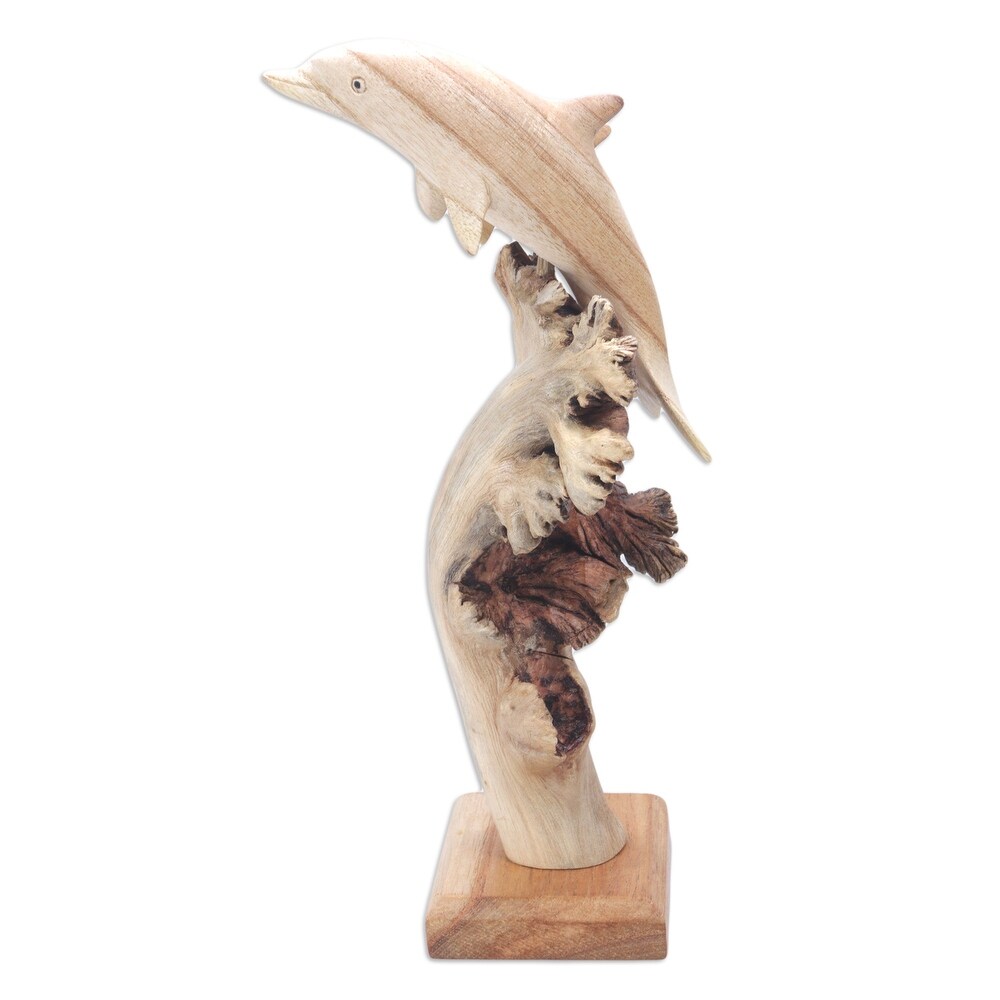 Novica Handmade Mother Dolphin Wood Sculpture