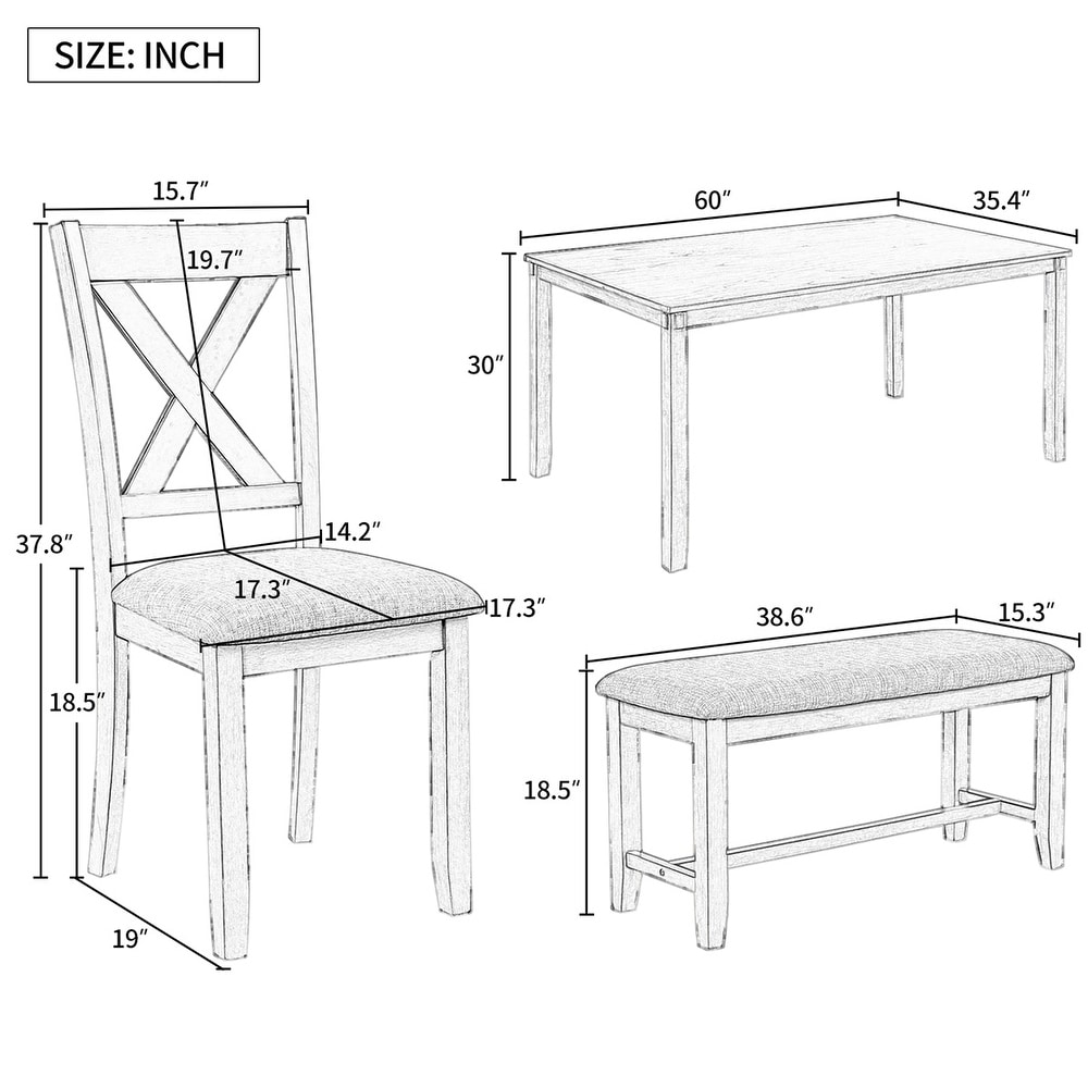 Merax Wooden 6 Piece Kitchen Dining Set with Bench and 4 Dining Chairs