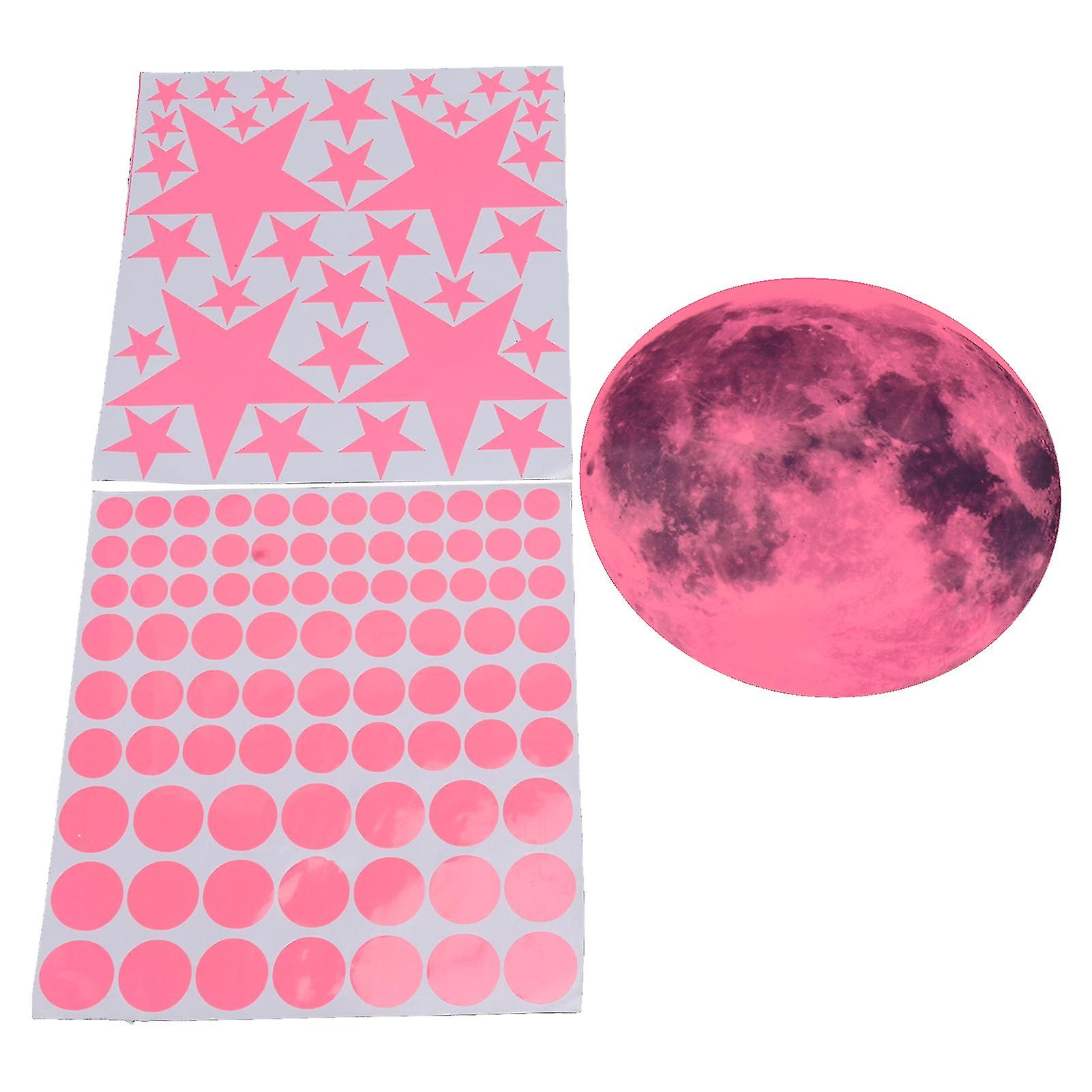 Glow in The Dark Wall Stickers Luminous Moon Star Dot Wall Stickers Wall Decals Decor for Bedroom Living Room Pink