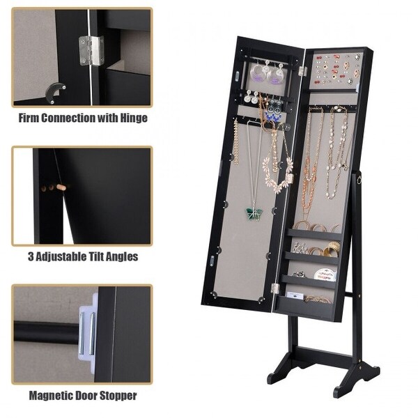 Mirrored Standing Jewelry Cabinet Storage Box - 13