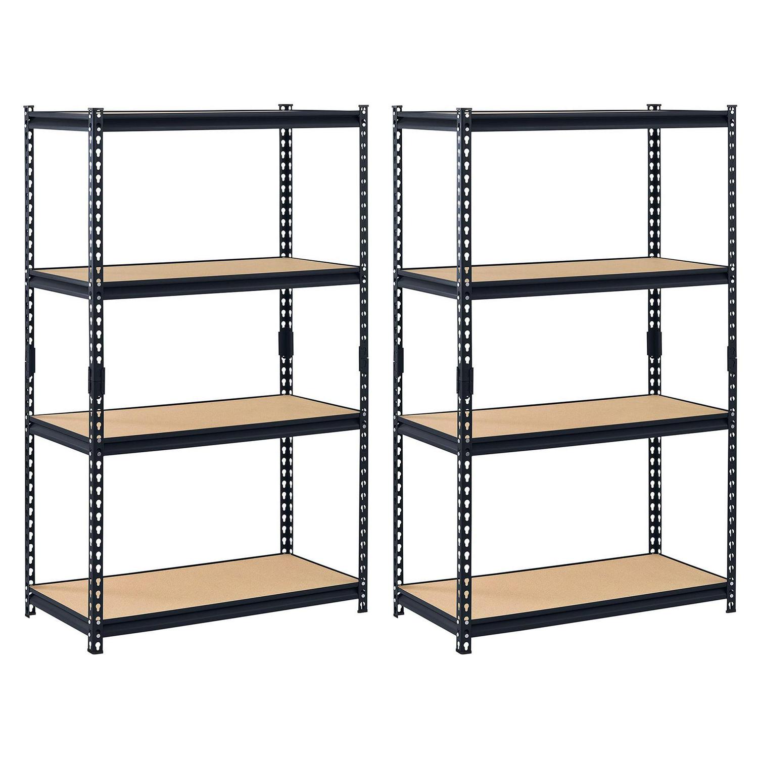 Edsal Adjustable 4 Shelf Steel Storage Organization Unit， Black (2 Pack)