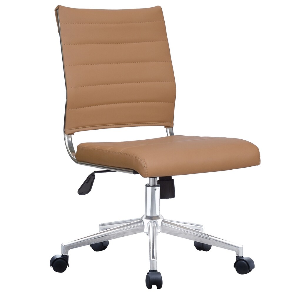 Ergonomic Executive Mid back PU Leather Office Chair Armless Side No Arms Tilt With Wheels Padded Seat Cushion