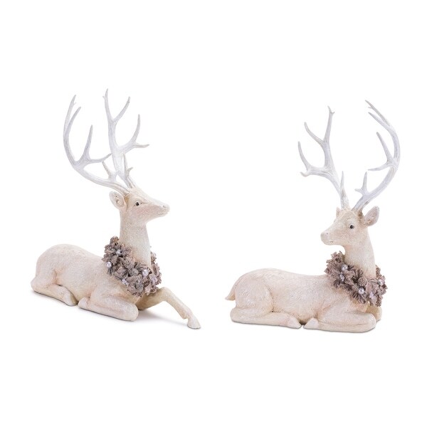 Glittered Deer with Holly Wreath (Set of 2)