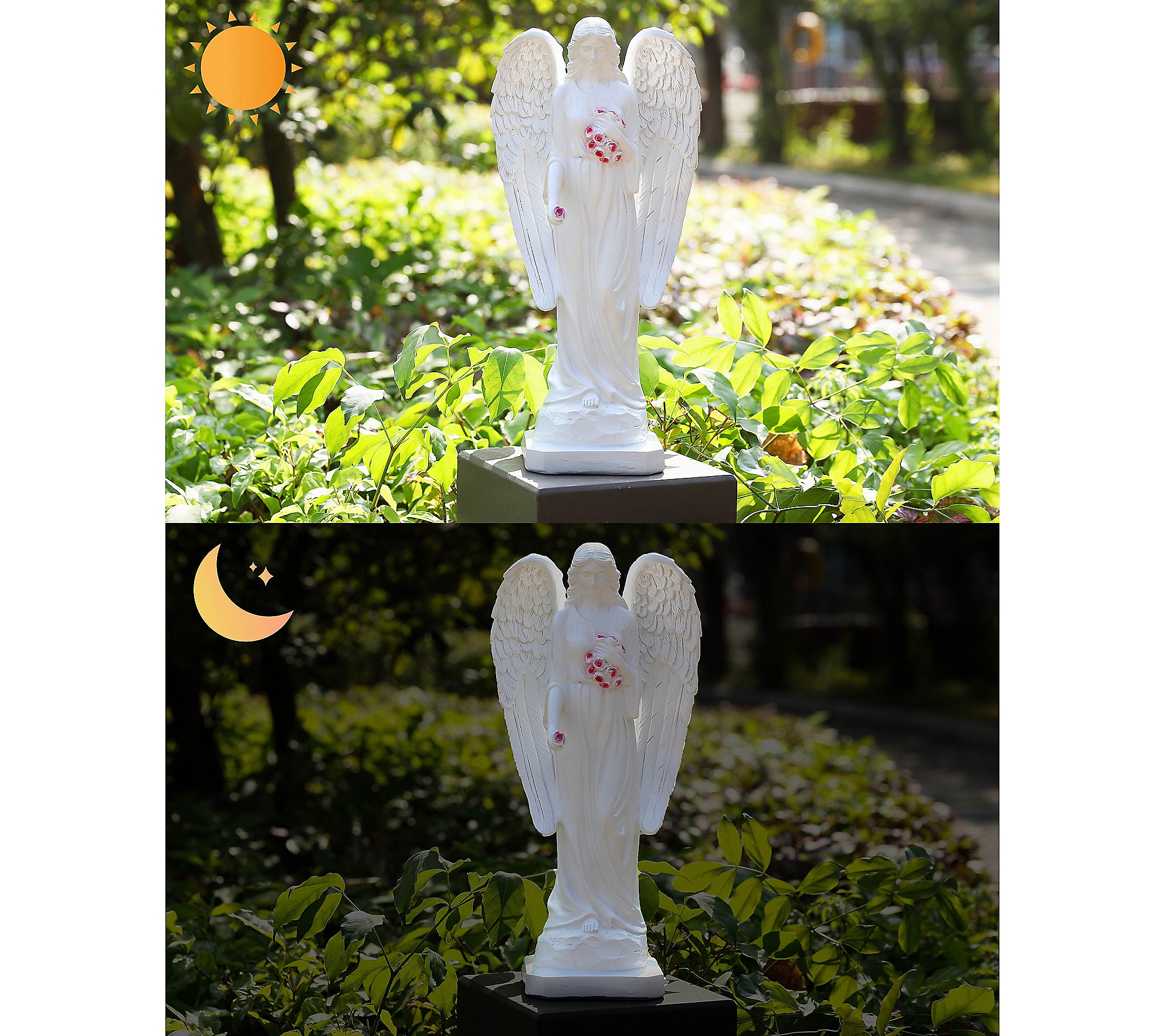 Techko Angel with Closed Wings Statue with Solar Spotlight