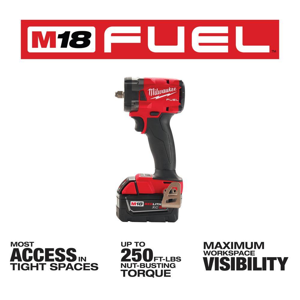 MW M18 FUEL 18- V Lithium-Ion Brushless Cordless 12 in.  38 in. Impact Wrench wFriction Ring Kit w 5.0 Ah Battery 2767-21B-2854-20