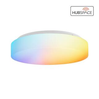 Commercial Electric 11 in. White Smart CCT and RGB Selectable LED Flush Mount Puff Powered by Hubspace CD44bRGBW11W