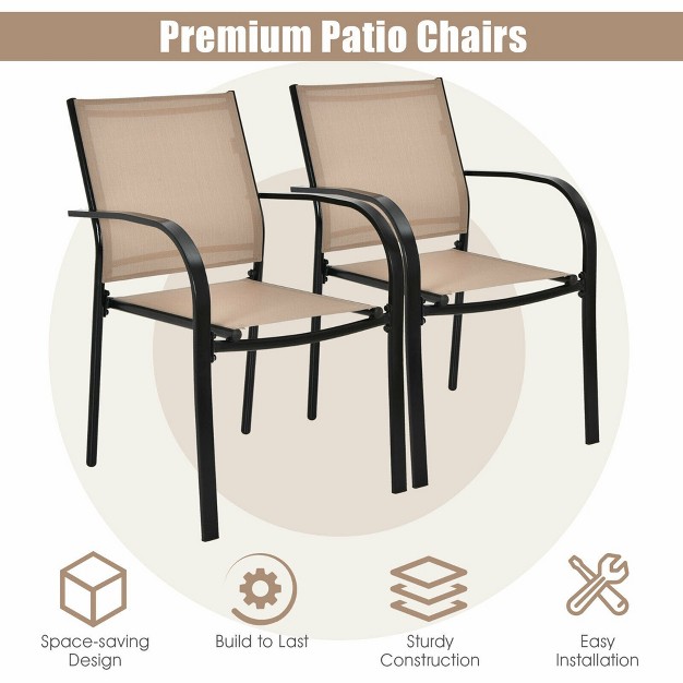 Costway 4pcs Stackable Patio Dining Chair W Steel Frame amp Quick drying Fabric