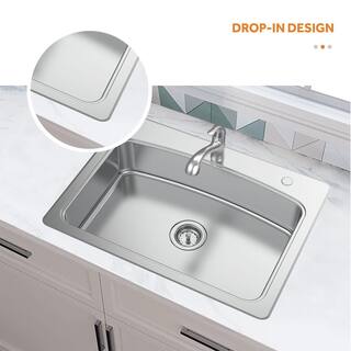 Glacier Bay All in-One 33 in. Drop-in Single Bowl 20 Gauge Stainless Kitchen Sink with Pull-Out Faucet VT3322R18