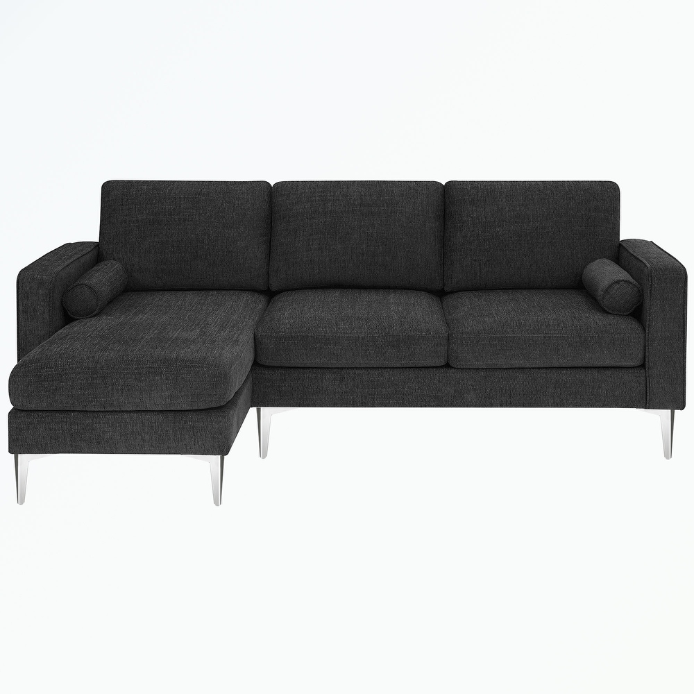 Fabric Sectional Sofa with Reversible Chaise  2 Pillows