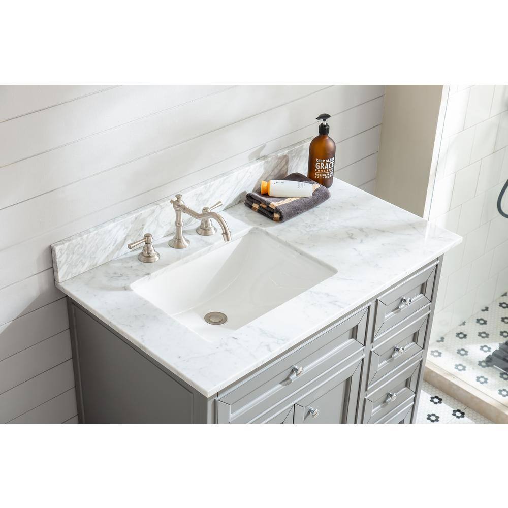 Ari Kitchen and Bath South Bay 37 in. Single Bath Vanity in Gray with Marble Vanity Top in Carrara White with White Basin AKB-SOUTH-37-GR