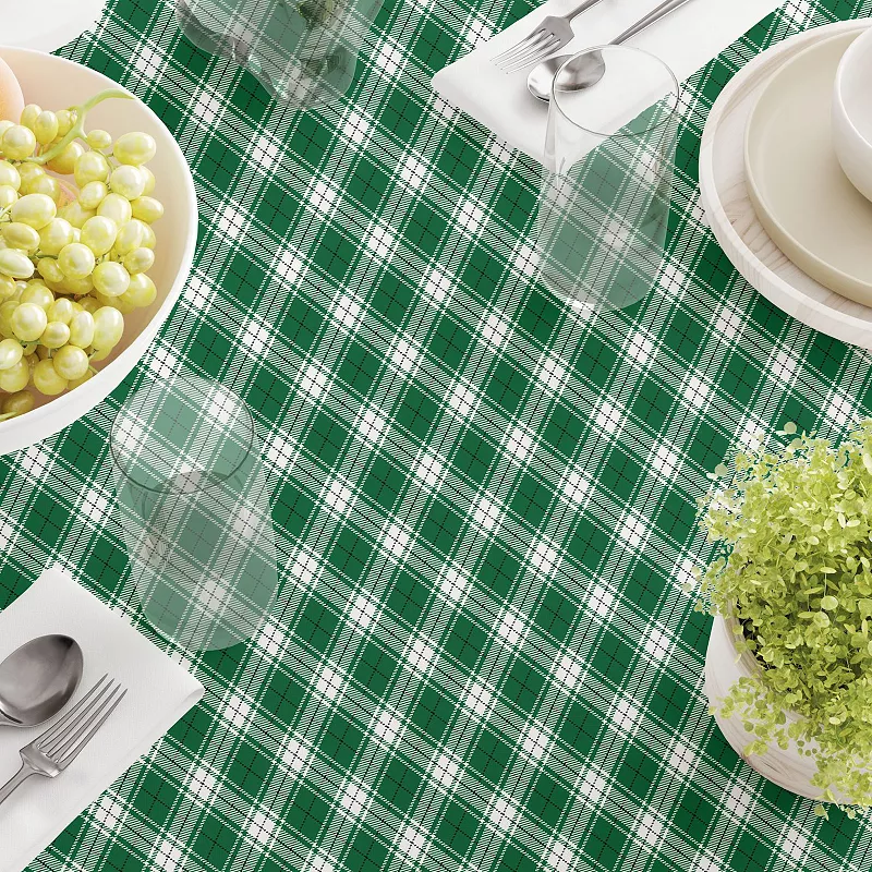 Round Tablecloth， 100% Polyester， 90 Round， Christmas Green Plaid