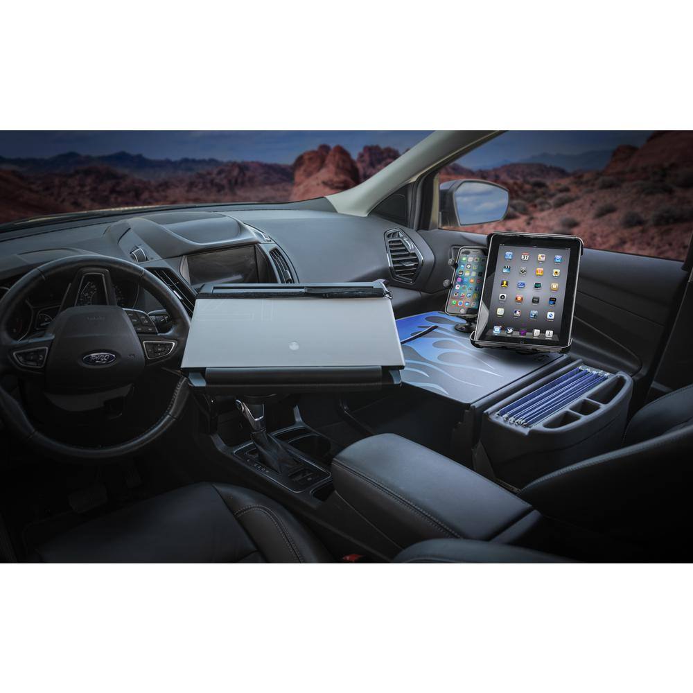 AutoExec Reach Desk Front Seat Blue Flames with X-Grip Phone Mount and Tablet Mount ReachDesk-03 FS Tablet BSF