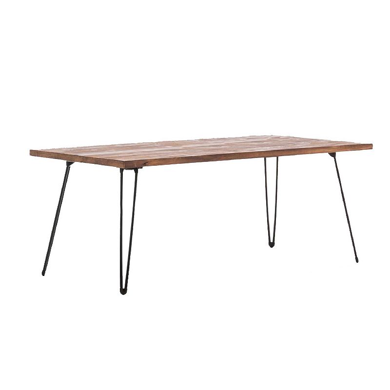 Smith 48 Inch Fir Wood Cocktail Coffee Table， Black Metal Pin Legs， Weathered Brown