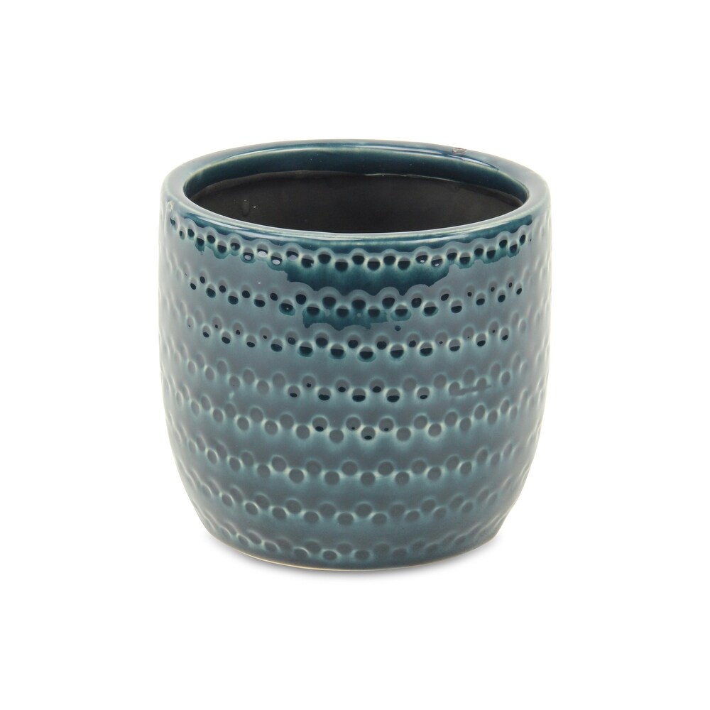 Attollo Navy Blue Ceramic Dotted Pattern Pot