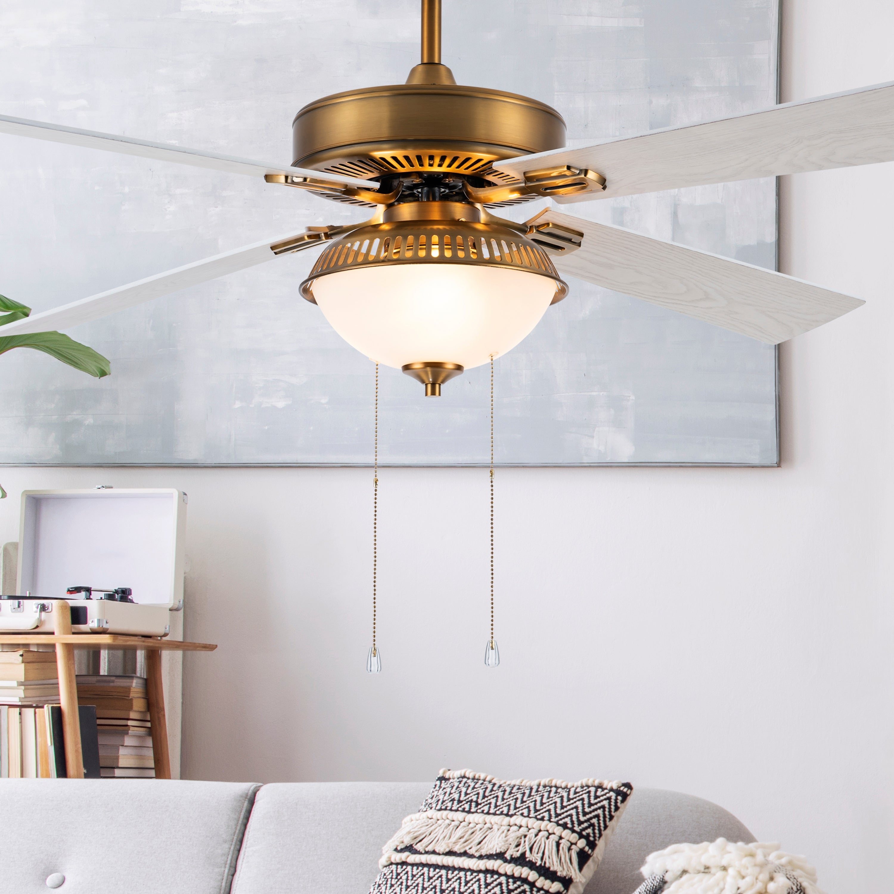 Leila River of Goods Brass and Glass 52-Inch Ceiling Fan with Light - 52