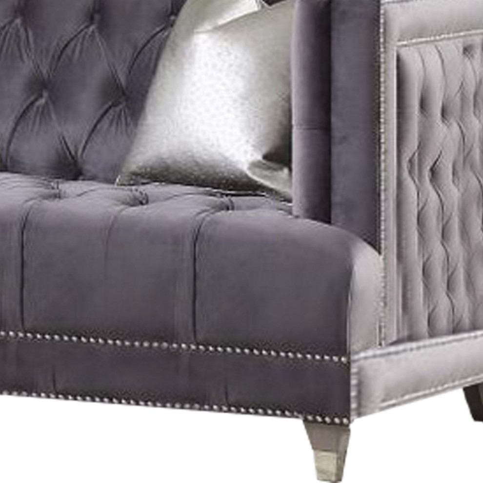 Chesterfield Design Fabric Loveseat With Button Tufting And Casters  Gray   Transitional   Loveseats   by VirVentures  Houzz