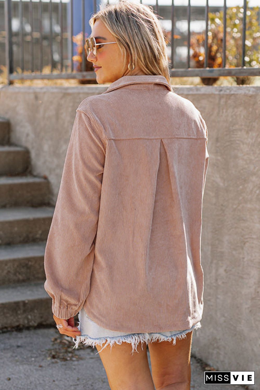 Apricot Ribbed Texture Half Zip Collared Sweatshirt