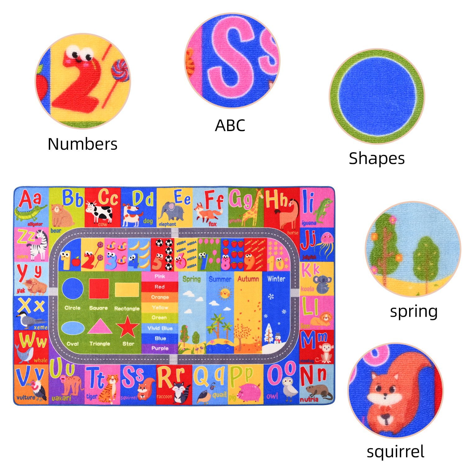 Homore Kids Learning Rugs Collection, Multicolor Kids Play Rugs ABC Numbers Shapes Educational Area Rug 35