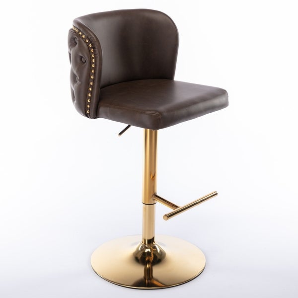 Swivel Barstools Adjusatble Seat Height， Modern PU Upholstered Bar Stools with The Whole Back Tufted