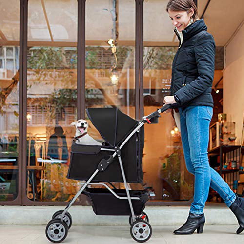 Bestpet 4 Wheels Pet stroller for Cats and Dogs， Folding， Black