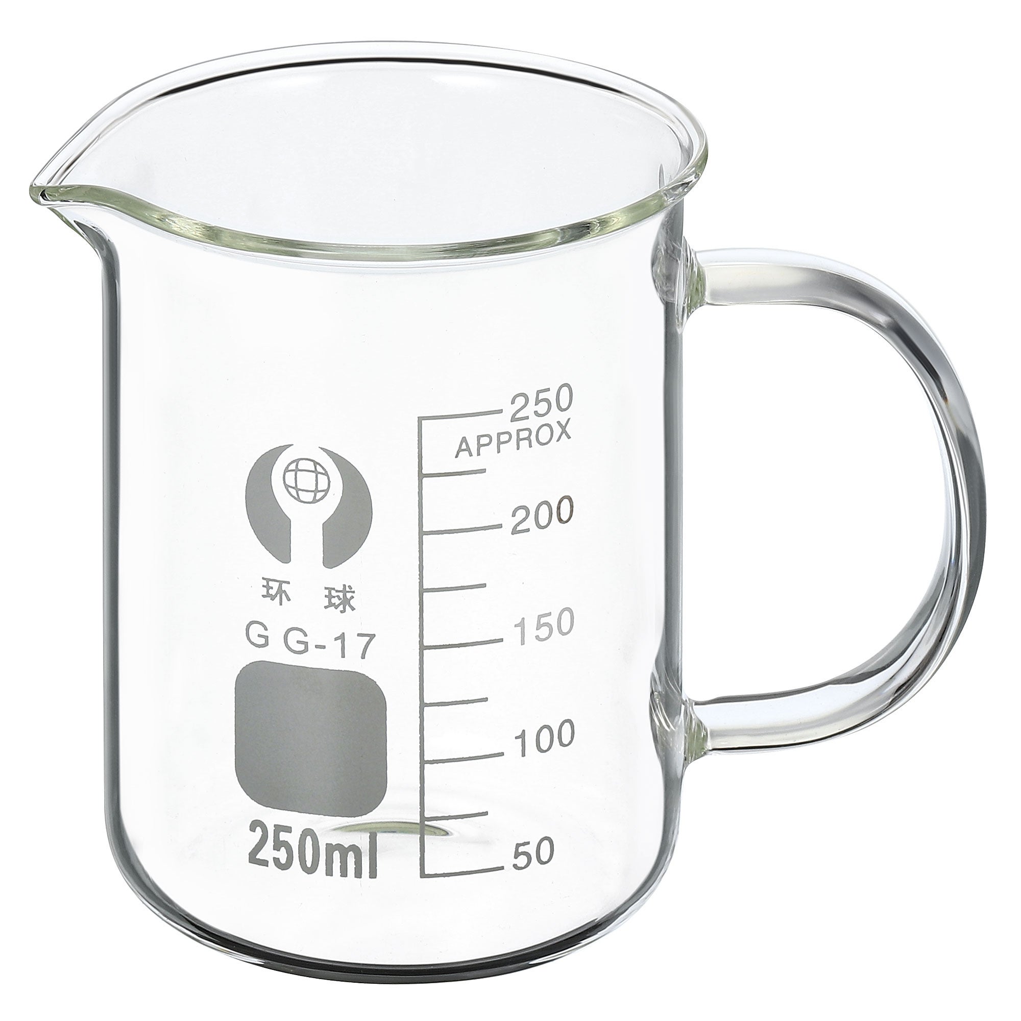 250ml Glass Beaker with Handle， 3.3 Borosilicate Lab Measuring Cups - Clear