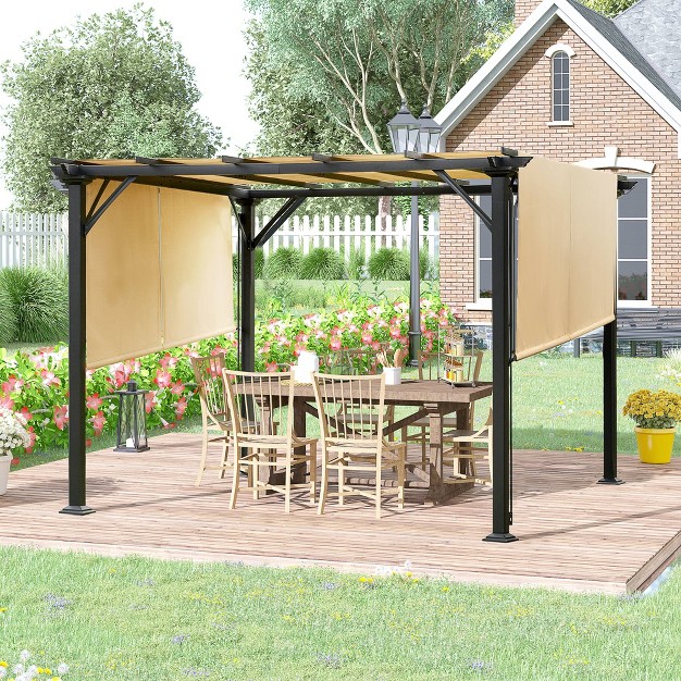 Outsunny Outdoor Retractable Pergola Canopy With Sun Shade Unique Design Canopy Patio Metal Shelter For Garden Porch Beach