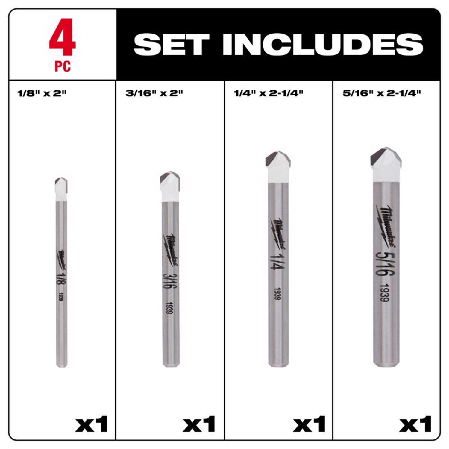 MW 5.25 in. L Carbide Tile and Stone Drill Bit Set 4 pc