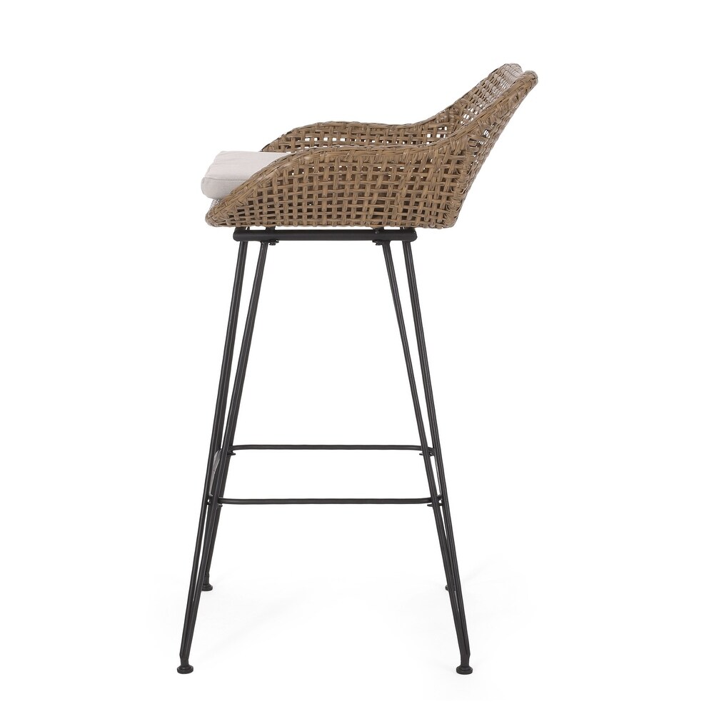 Kevin Outdoor Wicker and Iron Barstool (Set of 2) by Christopher Knight Home