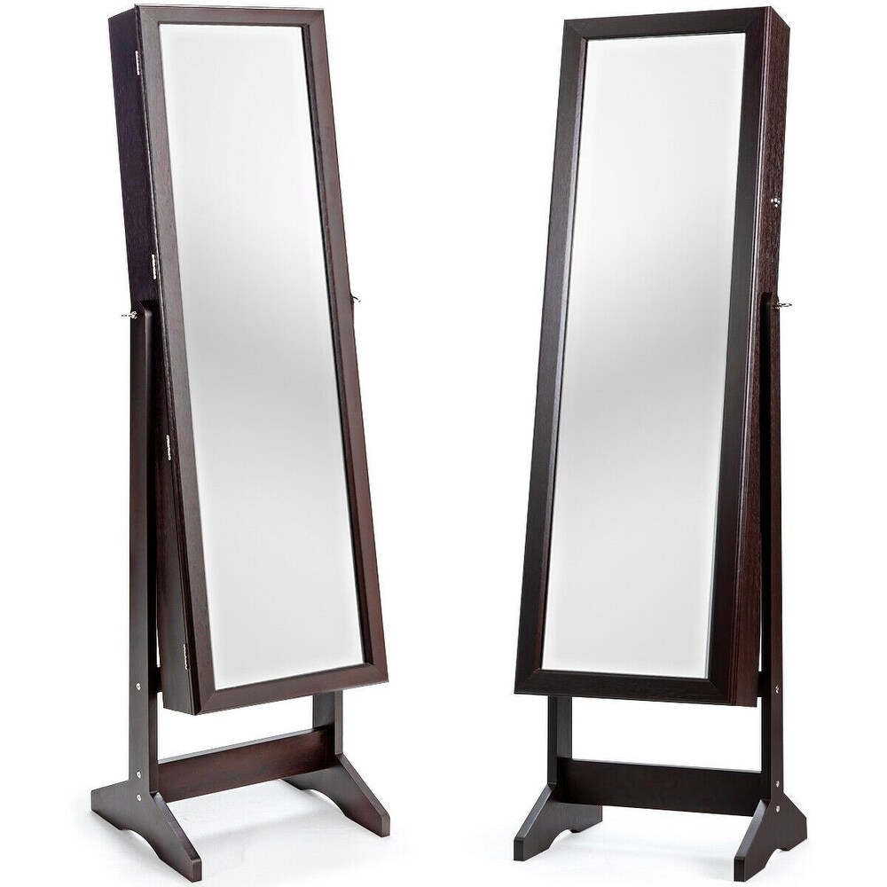 Jewelry Cabinet Stand Mirror Armoire with Large Storage Box   16\