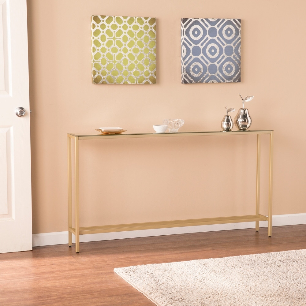 SEI Furniture Ham Long Narrow Console Table with Mirrored Top