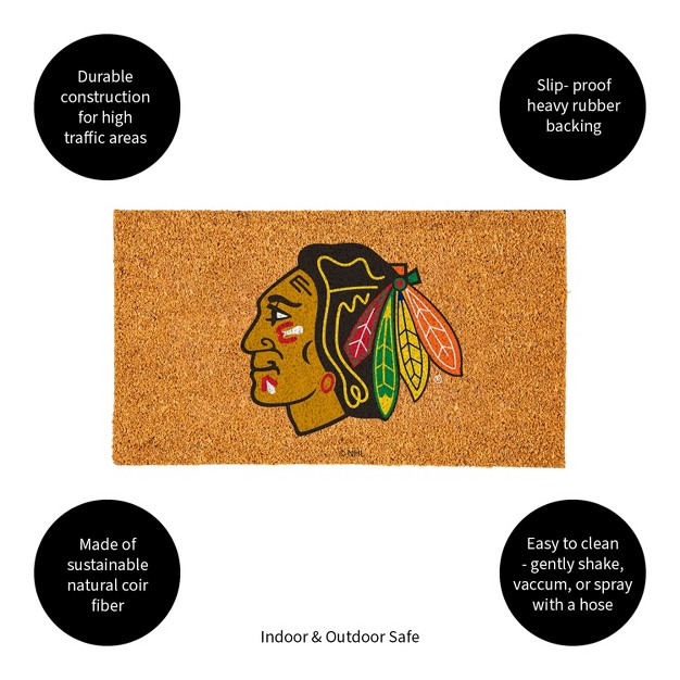 Evergreennhlchicago Blackhawks Logo Natural Coir 28 X 16 Inches Indoor Outdoor Doormat