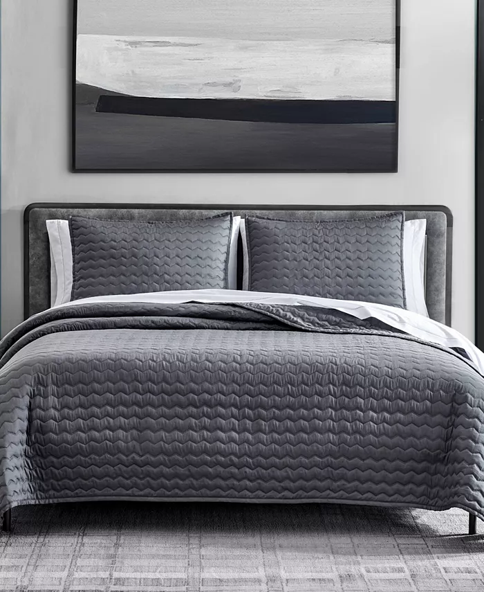 Vera Wang Herringbone Stitch Cotton 3 Piece Quilt Set， Queen