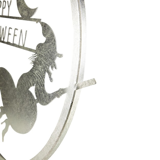 Silver Flying Witch Happy Halloween Wall Sign