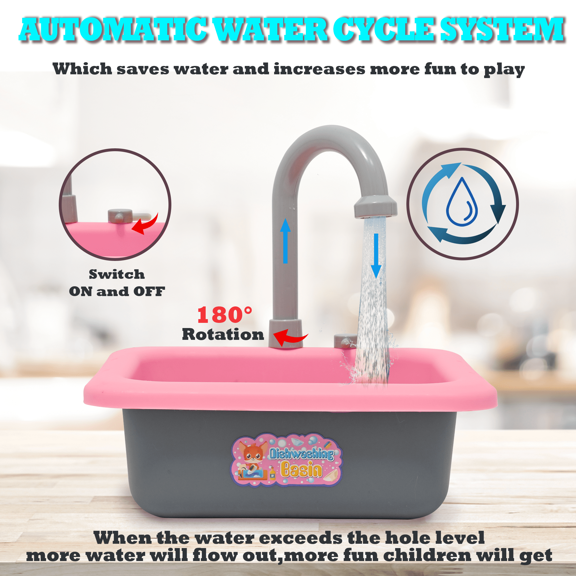 Kitchen Sink Toys - Play Sink with Running Water, Kids Pretend Play Kitchen Toy Sink for Girl, Role Play Electronic Dishwasher Kitchen Water Toys Set