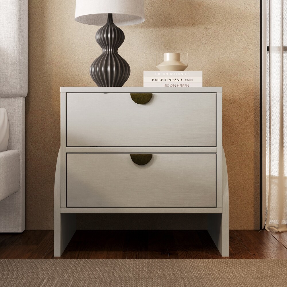 Rubber Wood 2 Drawer Bedside Table Nightstand with Arch Shape Legs