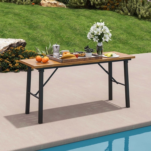 Costway Folding Picnic Table and Bench Set Dining Table with Metal Frame